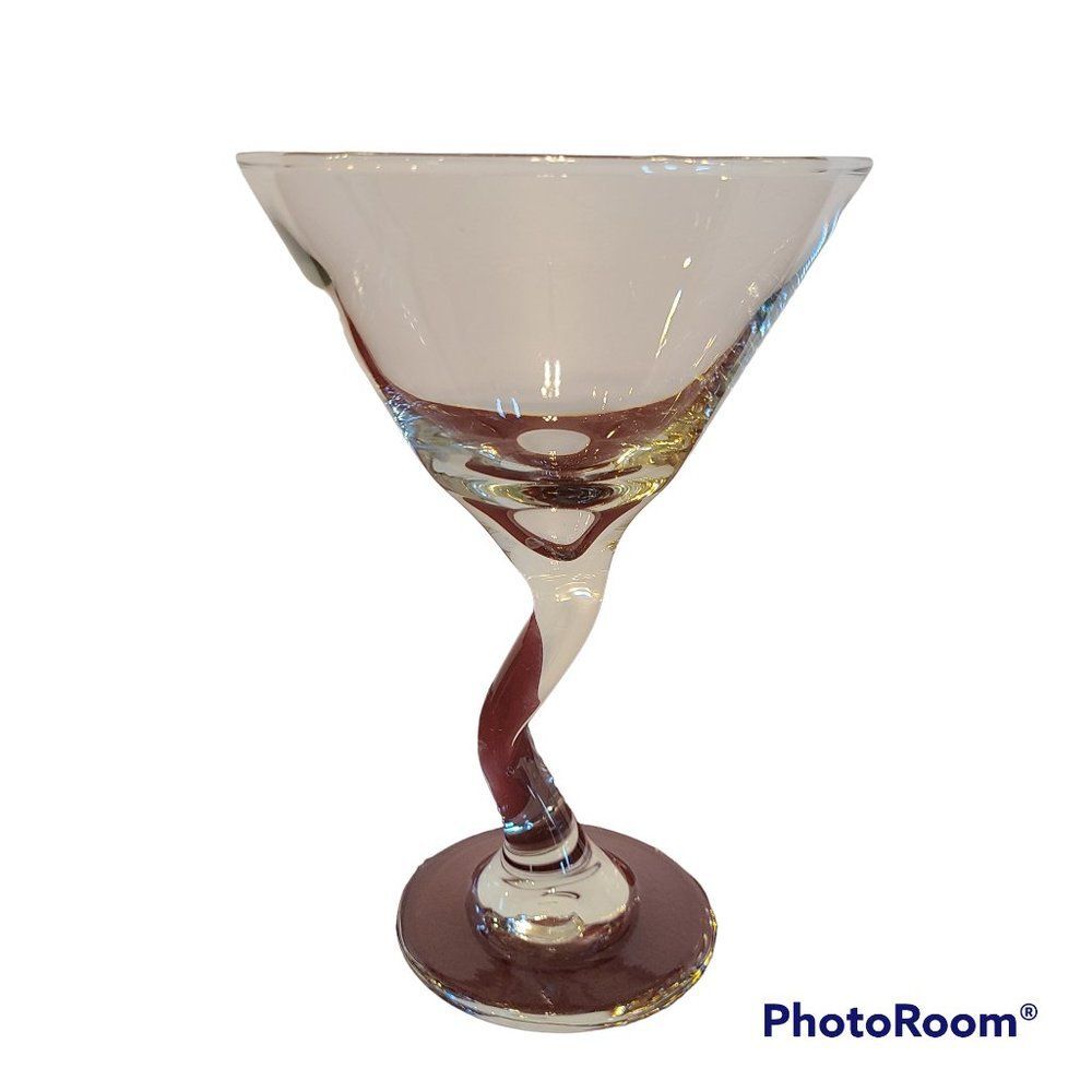 Libbey #37799 Vintage Clear Martini Glass With Zig Zag Z-Stem Mixed Drinks Glass